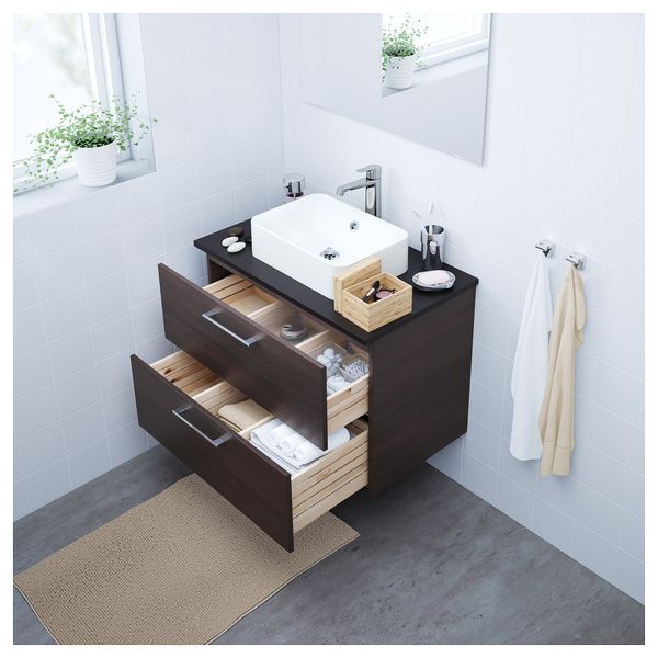 Шкаф со столешницей 45x32 раковина ГОДМОРГОН/ТОЛКЕН / ХОРВИК, черно-коричневый, антрацит (82x49x72 см) - фото 2