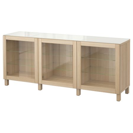 Комбинация для хранения с дверцами БЕСТО, Синдвик беленый дуб прозрачное стекло (180x40x74 см)