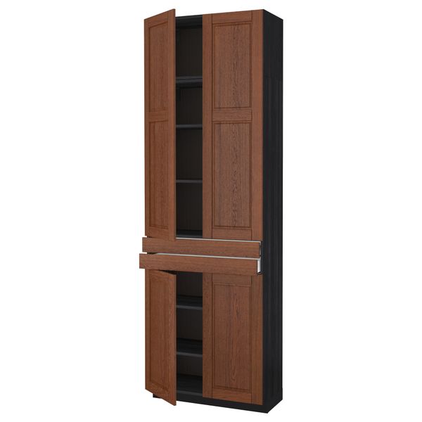 Высокий шкаф + полки, 2 ящика, 4 дверцы МЕТОД / МАКСИМЕРА, черный, Филипстад коричневый (80x37x240 см) - схема-чертеж с размерами