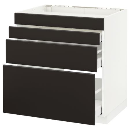 Напольный шкаф для духовки, 4фасада, 3 ящика МЕТОД / МАКСИМЕРА, белый, Кунгсбакка антрацит