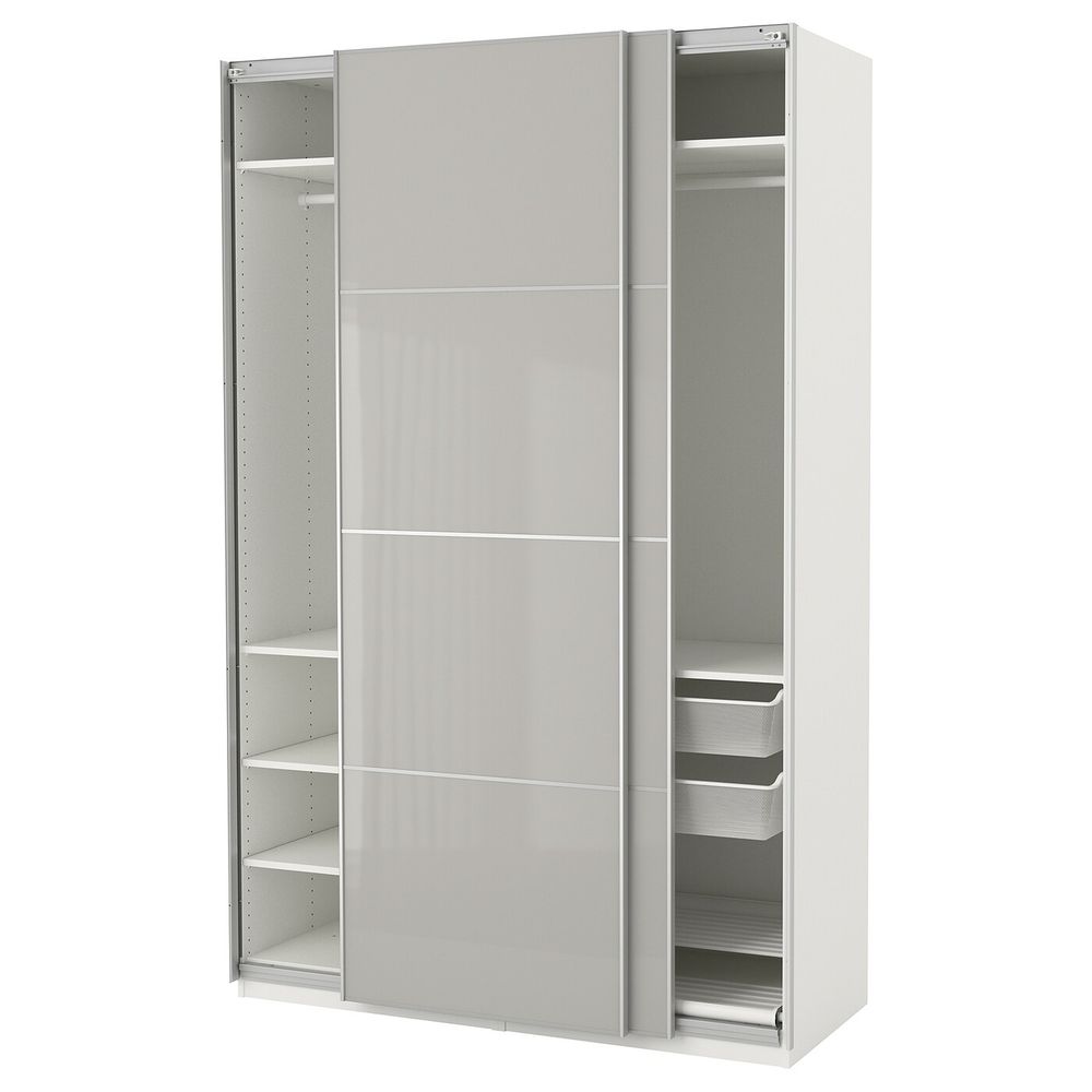 Гардероб, белый Хокксунд, глянцевый светло-серый 150x66x236 см IKEA ПАКС 893.056.58 - фото 1