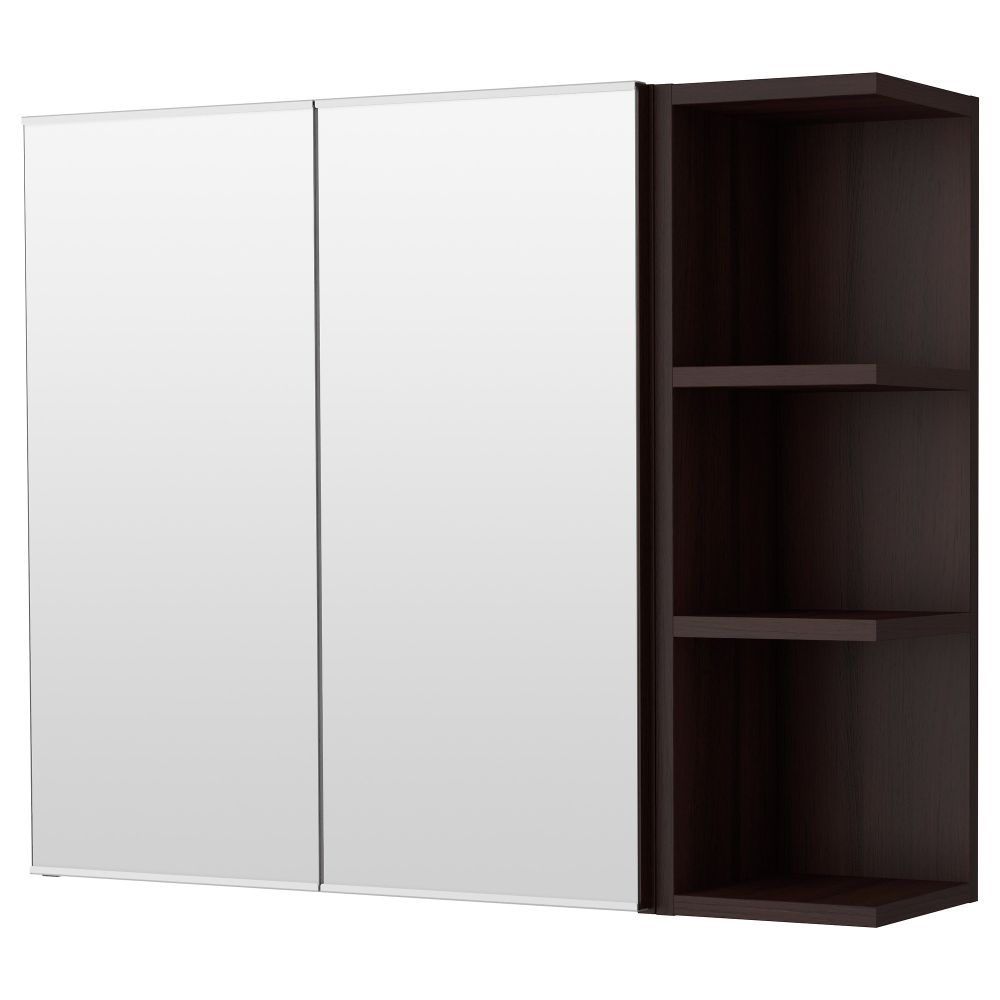 Зеркальный шкафчик с 2-мя дверцами, 1 открывающаяся полка ЛИЛЛОНГЕН, черно-коричневый (80x21x64 см) - фото 1