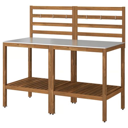 NÄMMARÖ Кухня на открытом воздухе - светло-коричневая морилка/нержавеющ сталь 160x62 см