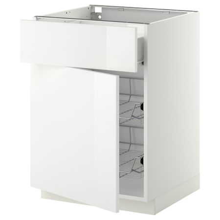 Напольный шкаф с проволочной корзиной, ящиком, дверью МЕТОД / ФОРВАРА, белый, Рингульт белый