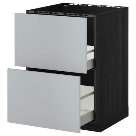Напольный шкаф под мойку + 2 фронтальных панели, 2 ящика МЕТОД / МАКСИМЕРА, черный, Веддинге серый