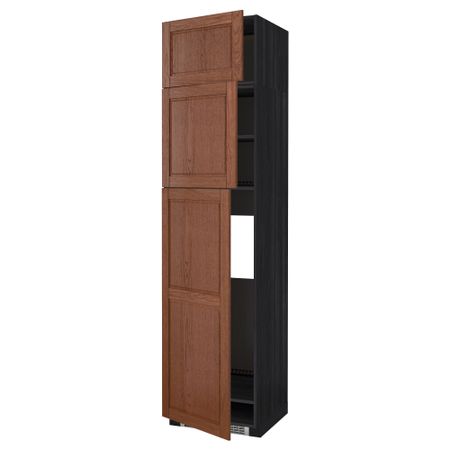 Высокий шкаф для холодильника, 3 дверцы МЕТОД, черный, Филипстад коричневый (60x60x240 см)