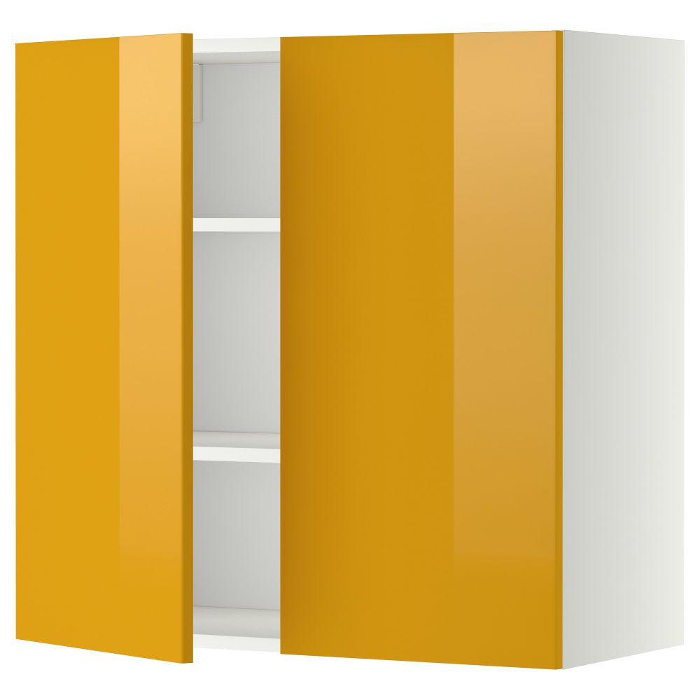 Навесной шкаф с полками, 2 дверцы МЕТОД, белый, Ерста желтый - схема-чертеж с размерами