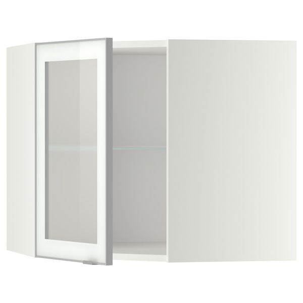 Угловой навесной шкаф с полками, стекляными дверцами МЕТОД, белый, Ютис матовое стекло - схема-чертеж с размерами