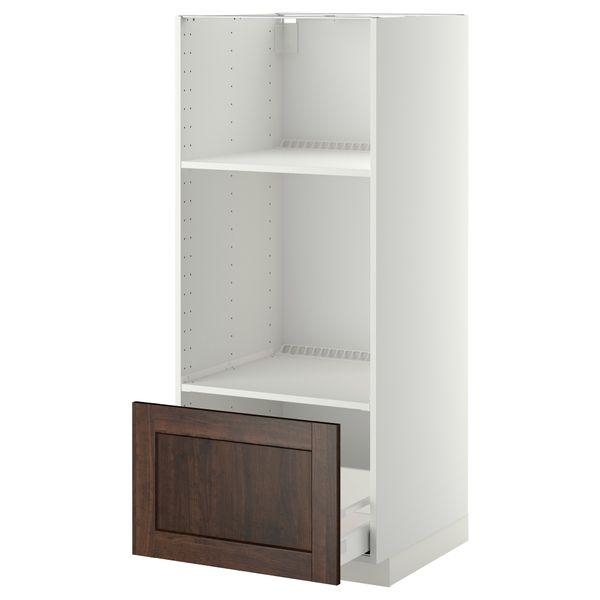 Высокий шкаф с ящиком для духовки/СВЧ МЕТОД / МАКСИМЕРА, белый, Эдсерум коричневый (60x60x140 см) - схема-чертеж с размерами