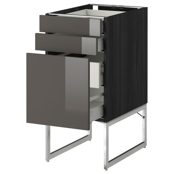 Напольный шкаф 3 фронтальных панели, 2 нижних, 2 средних ящика МЕТОД / МАКСИМЕРА, черный, Рингульт серый - схема-чертеж с размерами