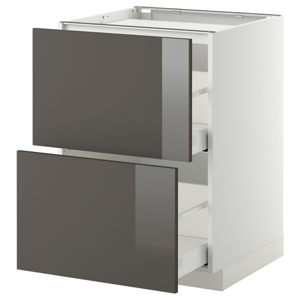 Напольный шкаф, 2 фронтальных панели, 3 ящика МЕТОД / МАКСИМЕРА, белый, Рингульт серый - фото 1