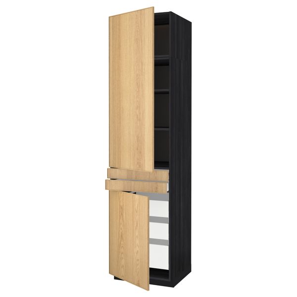 Высокий шкаф + полки, 5 ящиков, 2 дверцы, 2 фронтальных МЕТОД / МАКСИМЕРА, черный, Экестад дуб - схема-чертеж с размерами