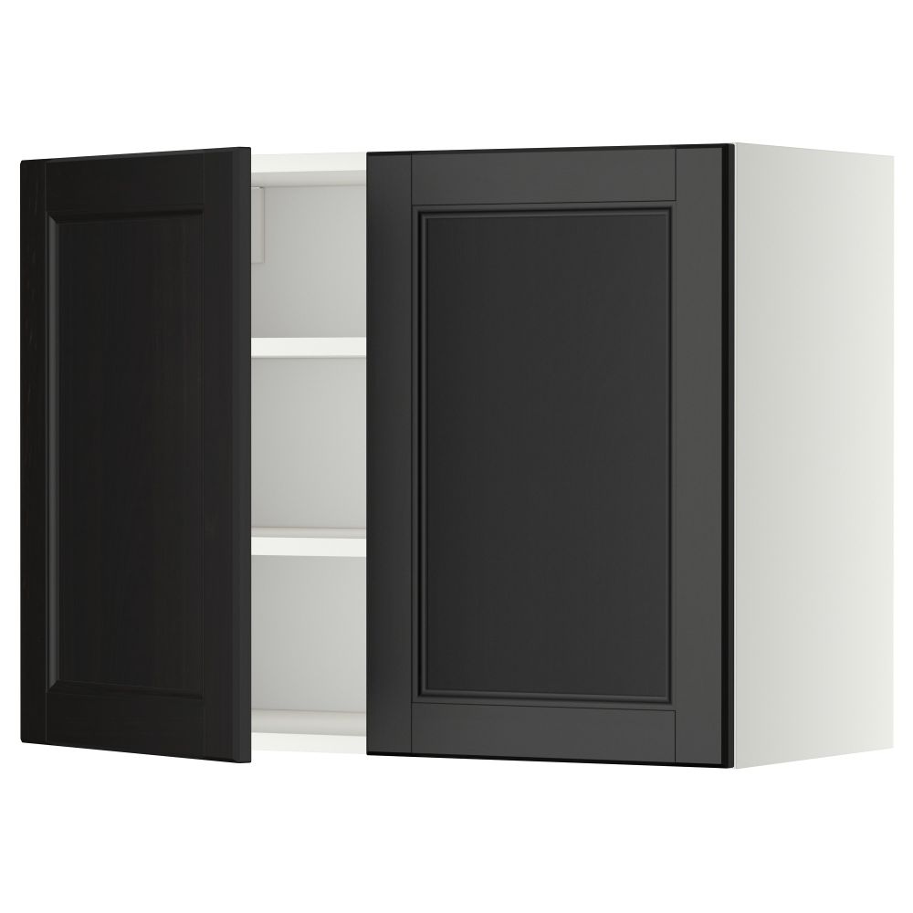 Навесной шкаф с полками, 2 дверцы МЕТОД, белый, Лаксарби черно-коричневый - схема-чертеж с размерами