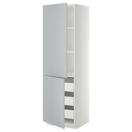 Высокий шкаф + полки, 3 ящика, 2 дверцы МЕТОД / МАКСИМЕРА, белый, Веддинге серый