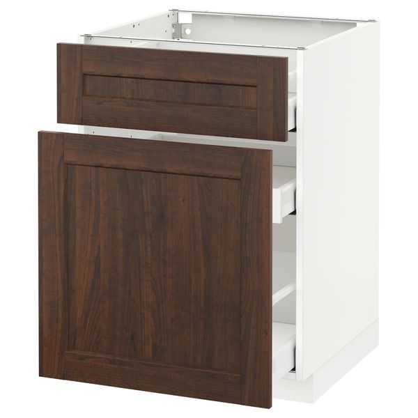 Напольный шкаф, выдвижной секцией, ящик МЕТОД / МАКСИМЕРА, белый, Эдсерум коричневый - схема-чертеж с размерами