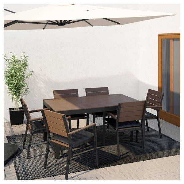 Стол + 6 кресел, для сада ФАЛЬСТЕР, черный, коричневый - фото 2