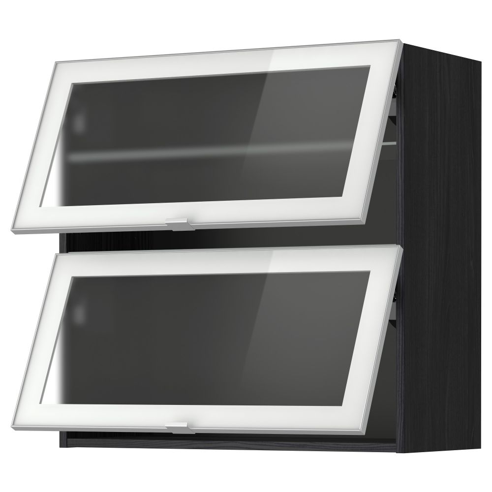 Навесной горизонтальный шкаф, 2 зеркальная дверцами МЕТОД, черный, Ютис матовое стекло - схема-чертеж с размерами