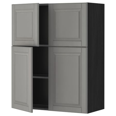 Навесной шкаф с полками, 4 дверцы МЕТОД, черный, Будбин серый (80x100 см)