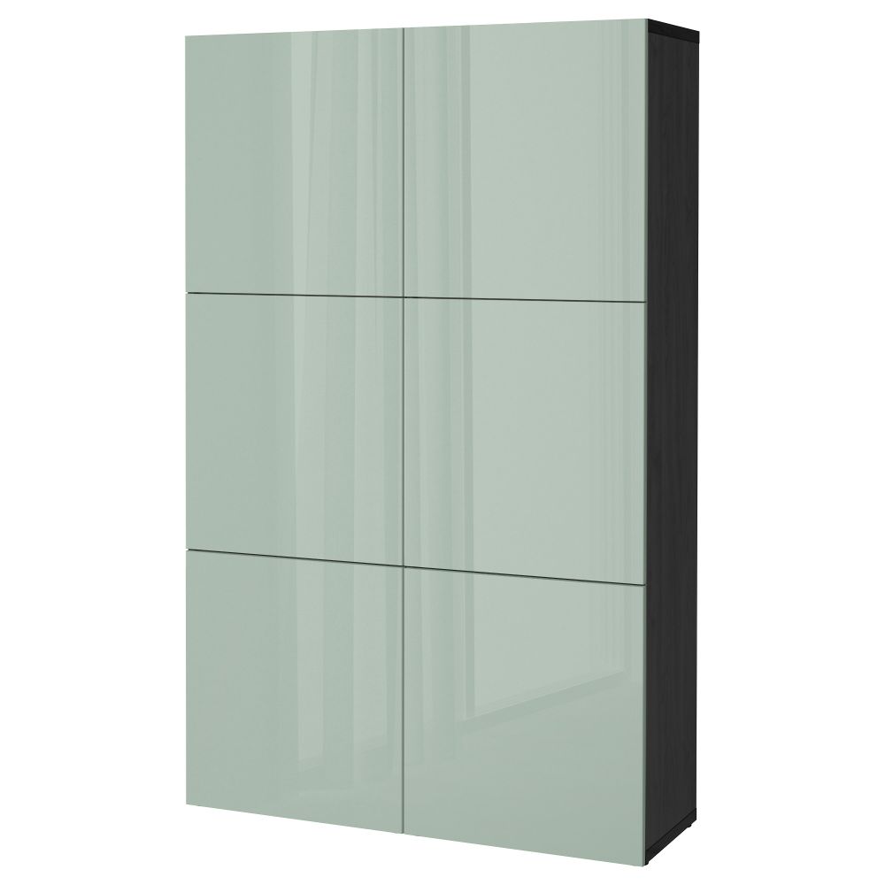 Комбинация для хранения с дверцами БЕСТО, черно-коричневый, Сельсвикен глянцевый/серо-зеленый светлый (120x40x192 см) - фото 1