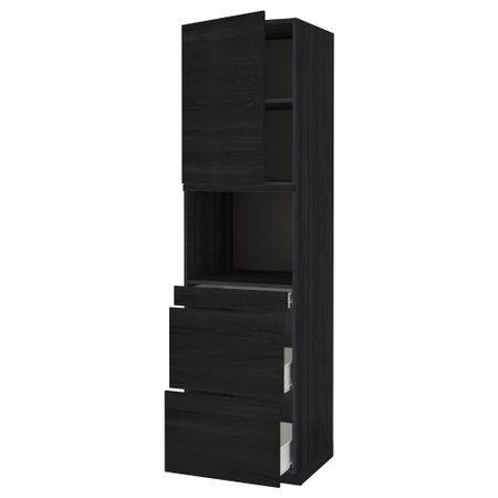 Высокий шкаф для СВЧ/дверца, 3 ящика МЕТОД / ФОРВАРА, черный, Тингсрид черный