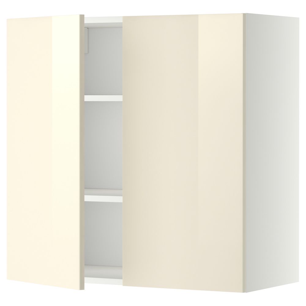 Навесной шкаф с полками, 2 дверцы МЕТОД, белый, Рингульт кремовый - схема-чертеж с размерами