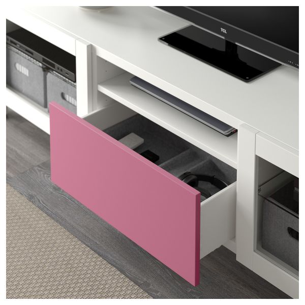 Тумба под ТВ БЕСТО, Лаппвикен розовый, Синдвик белый прозрачное стекло (180x40x48 см) - фото 3