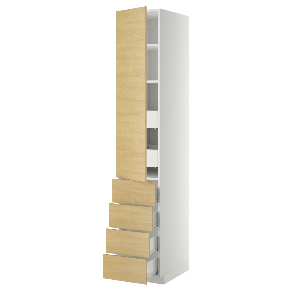 Высокий шкаф с полками/6 ящик, дверцами, 4 фронтальные панели МЕТОД / ФОРВАРА, белый, Тингсрид береза - фото 1