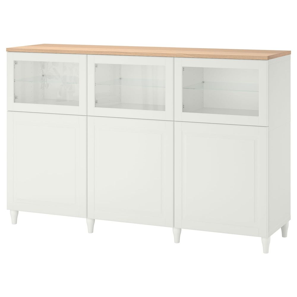 Комбинация для хранения с дверцами, белый/СМЕВИКЕН/КАББАРП белый прозрачное стекло 180x42x114 см IKEA BESTÅ БЕСТО 893.877.72 - фото 1