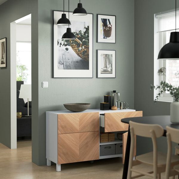 Комбинация для хранения с дверцами/ящ, белый/ХЕДЕВИКЕН/СТУББ дубовый шпон 120x42x74 см IKEA BESTÅ БЕСТО 594.404.17 - фото 2