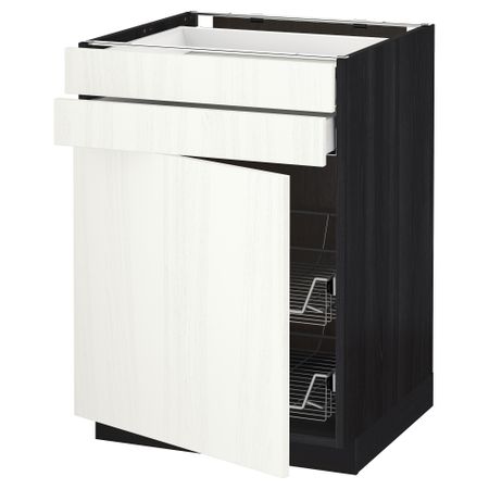 Напольный шкаф, дверца, 2 ящика, проволочных корзин МЕТОД / МАКСИМЕРА, черный, Росдаль белый