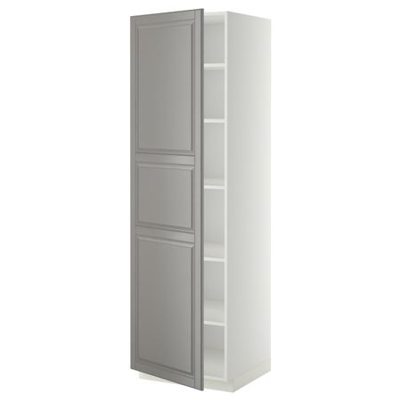 Высокий шкаф с полками, белый/Будбин серый 60x60x200 см IKEA METOD МЕТОД 994.736.70
