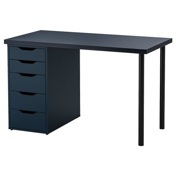 Стол, геометрический, синий черный 120x60 см IKEA ЛИННМОН / АЛЕКС 293.039.78 - фото 1