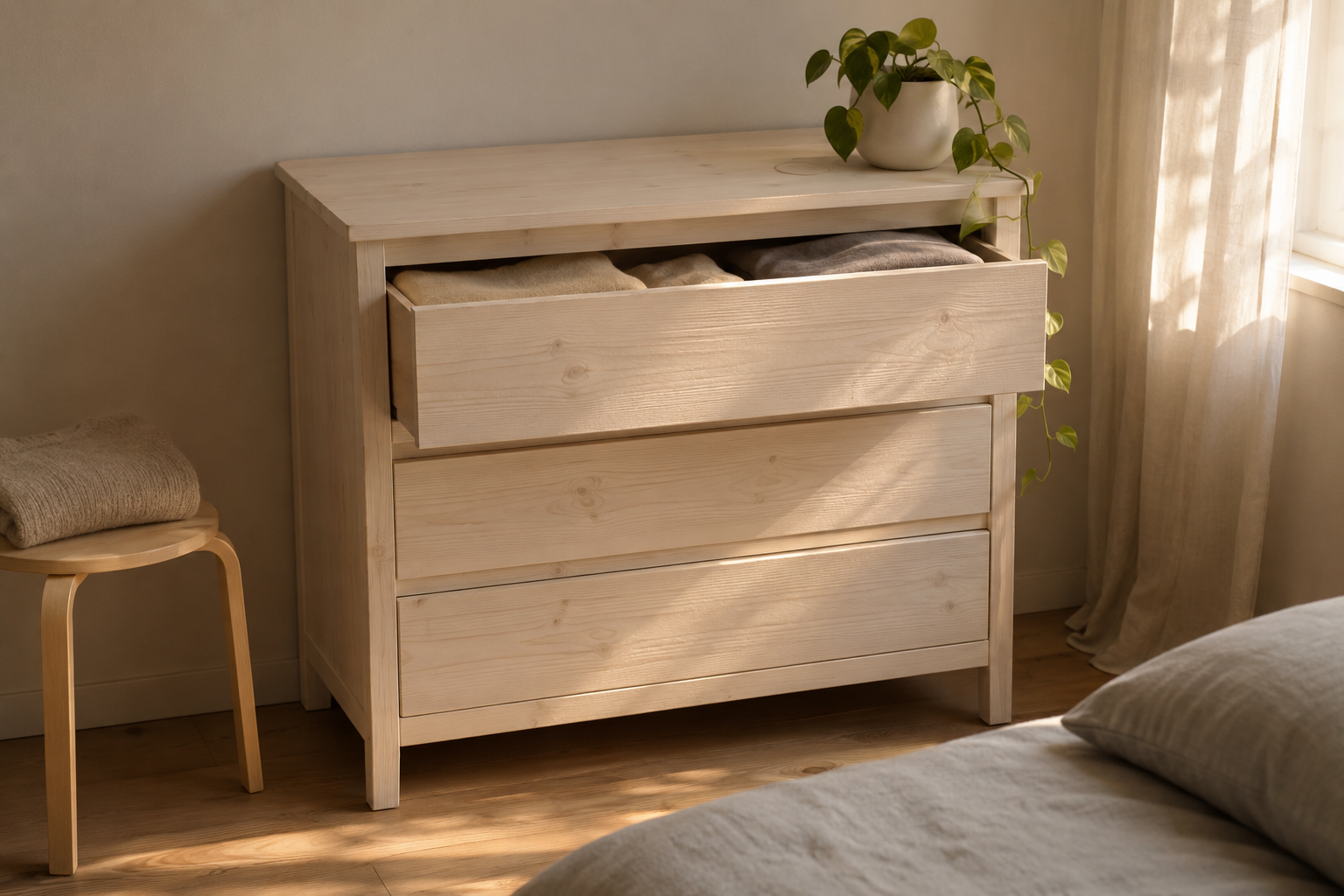 IKEA HEMNES комод из массива сосны в светлой скандинавской спальне — лидер рейтинга долговечности