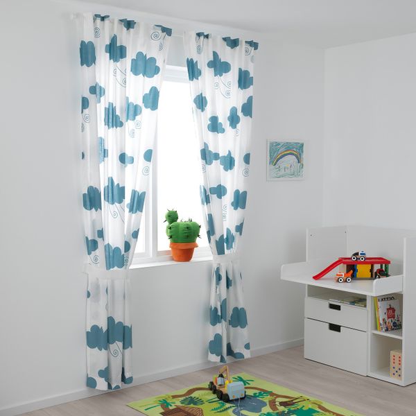 Гардины с прихватом, 2 шт., облако/синий 120x300 см IKEA DJUNGELSKOG ДЬЮНГЕЛЬСКОГ 204.026.52 - фото 2