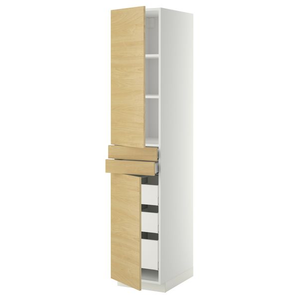 Высокий шкаф + полки, 5 ящиков, 2 дверцы, 2 фронтальных МЕТОД / МАКСИМЕРА, белый, Тингсрид береза - фото 1