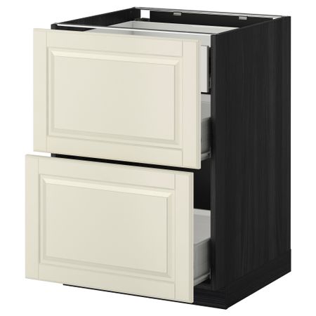 Напольный шкаф 2 фронтальные панели, 3 средняя ящик МЕТОД / ФОРВАРА, черный, Будбин белый с оттенком