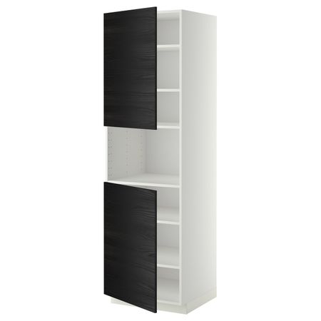 Высокий шкаф для/СВЧ, 2 дверцы/полки, белый, Тингсрид черный 60x60x200 см IKEA МЕТОД 092.333.78