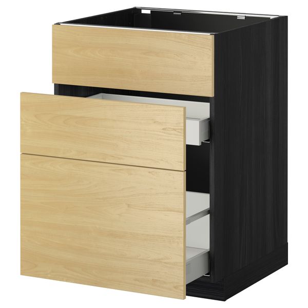 Напольный шкаф под мойку + 3 фронтальных панели, 2 ящика МЕТОД / МАКСИМЕРА, черный, Тингсрид береза - схема-чертеж с размерами