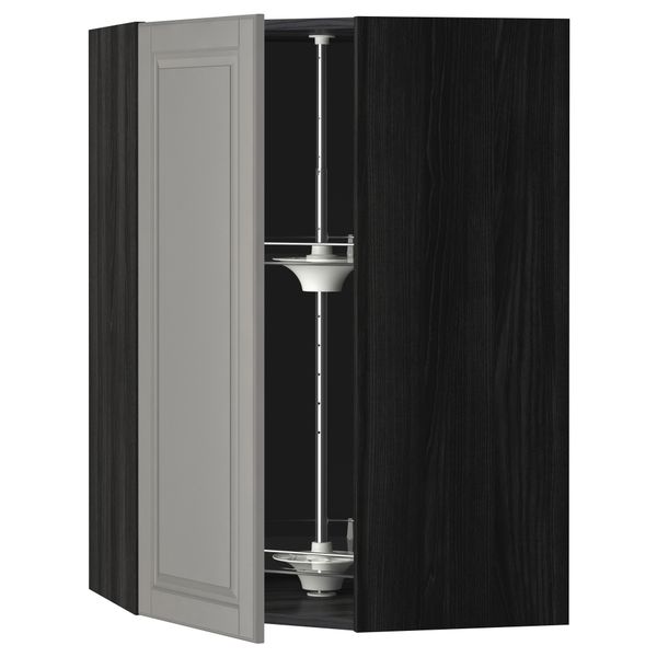 Угловой навесной шкаф с вращающейся секцией МЕТОД, черный, Будбин серый - схема-чертеж с размерами