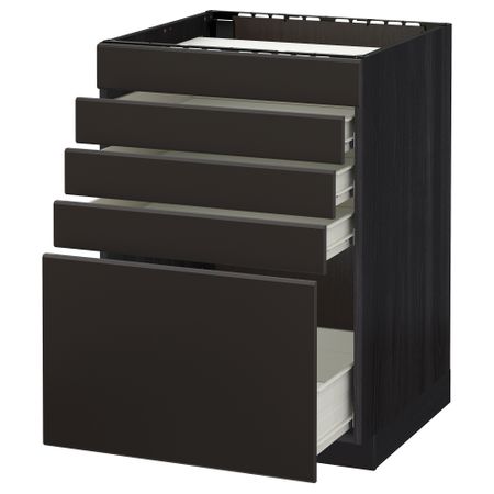 Напольный шкаф для варочной панели, 5 фасадов, 4 ящиков МЕТОД / ФОРВАРА, черный, Кунгсбакка антрацит