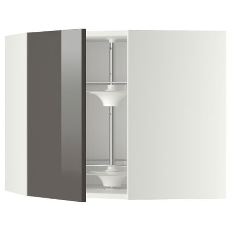 Угловой навесной шкаф с вращающейся секцией МЕТОД, белый, Рингульт серый