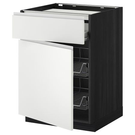 Напольный шкаф для варочной панели, ящик, 2 проволочных корзины МЕТОД / ФОРВАРА, черный, Нодста белый