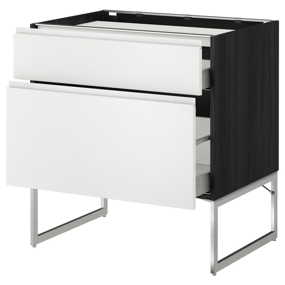 Напольный шкаф, 2 фронтальных панели, 3 ящика МЕТОД / МАКСИМЕРА, черный, Нодста белый - схема-чертеж с размерами