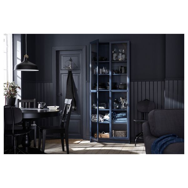 Шкаф книжный со стеклянными дверьми, темно-синий, 80x30x202 см IKEA BILLY БИЛЛИ 203.238.05 - фото 4