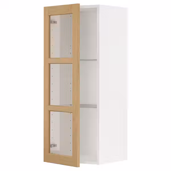 METOD Навесной шкаф/полки/стеклян дверца - белый/Forsbacka дуб 40x100 см - фото 1