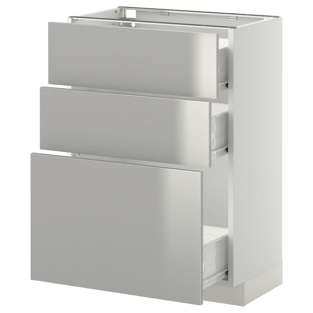 Напольный шкаф с 3 ящиками МЕТОД / ФОРВАРА, белый, Гревста нержавеющ сталь - схема-чертеж с размерами