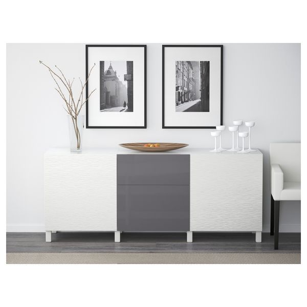 Комбинация для хранения с ящиками БЕСТО, Лаксвикен белый, Сельсвикен глянцевый/серый (180x40x74 см) - фото 2