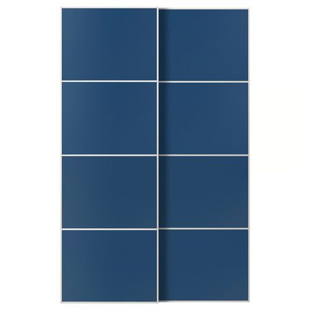 MEHAMN Пара раздвижных дверей - белый/двусторонний синий 150x236 см