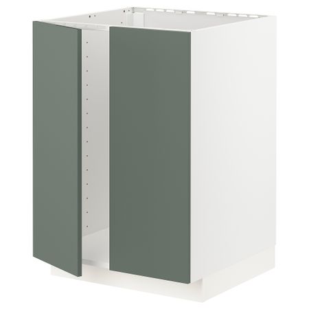 Напольный шкаф для мойки + 2 двери, белый, Bodarp серо-зеленый, 60x60 см IKEA METOD МЕТОД 094.578.44