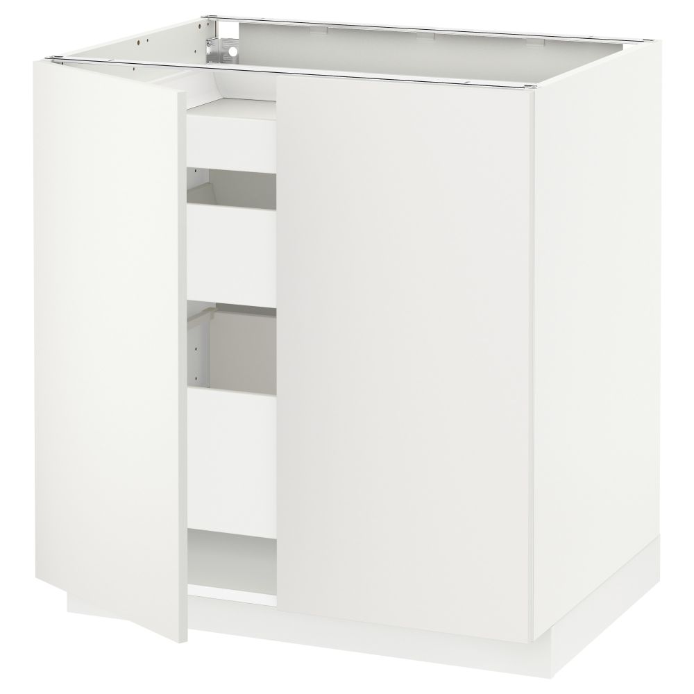 Напольный шкаф с 2 дверцами, 3 ящиками МЕТОД / МАКСИМЕРА, белый, Хэггеби белый (80x60 см) - схема-чертеж с размерами